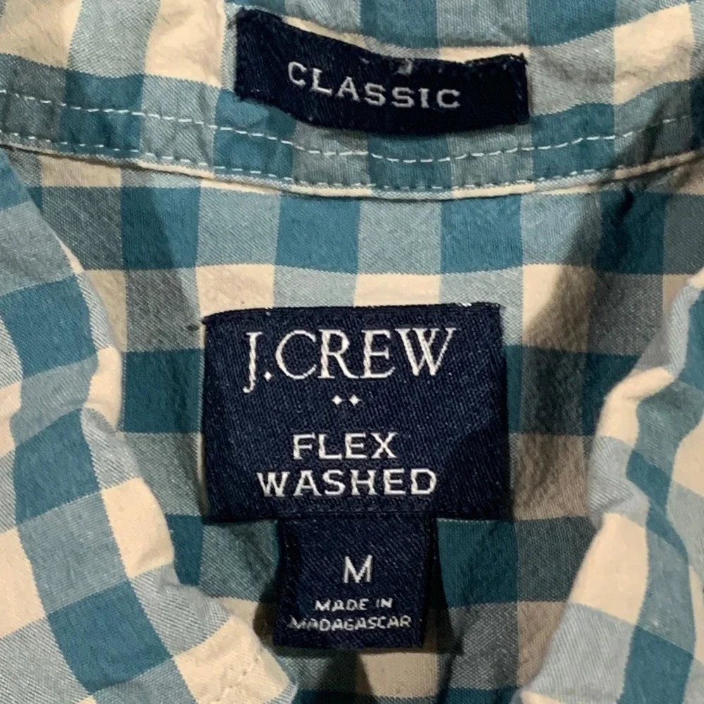 VTG‎ J.Crew Flex Washed Shirt Mens M Classic Fit Teal Gingham Check Button Down